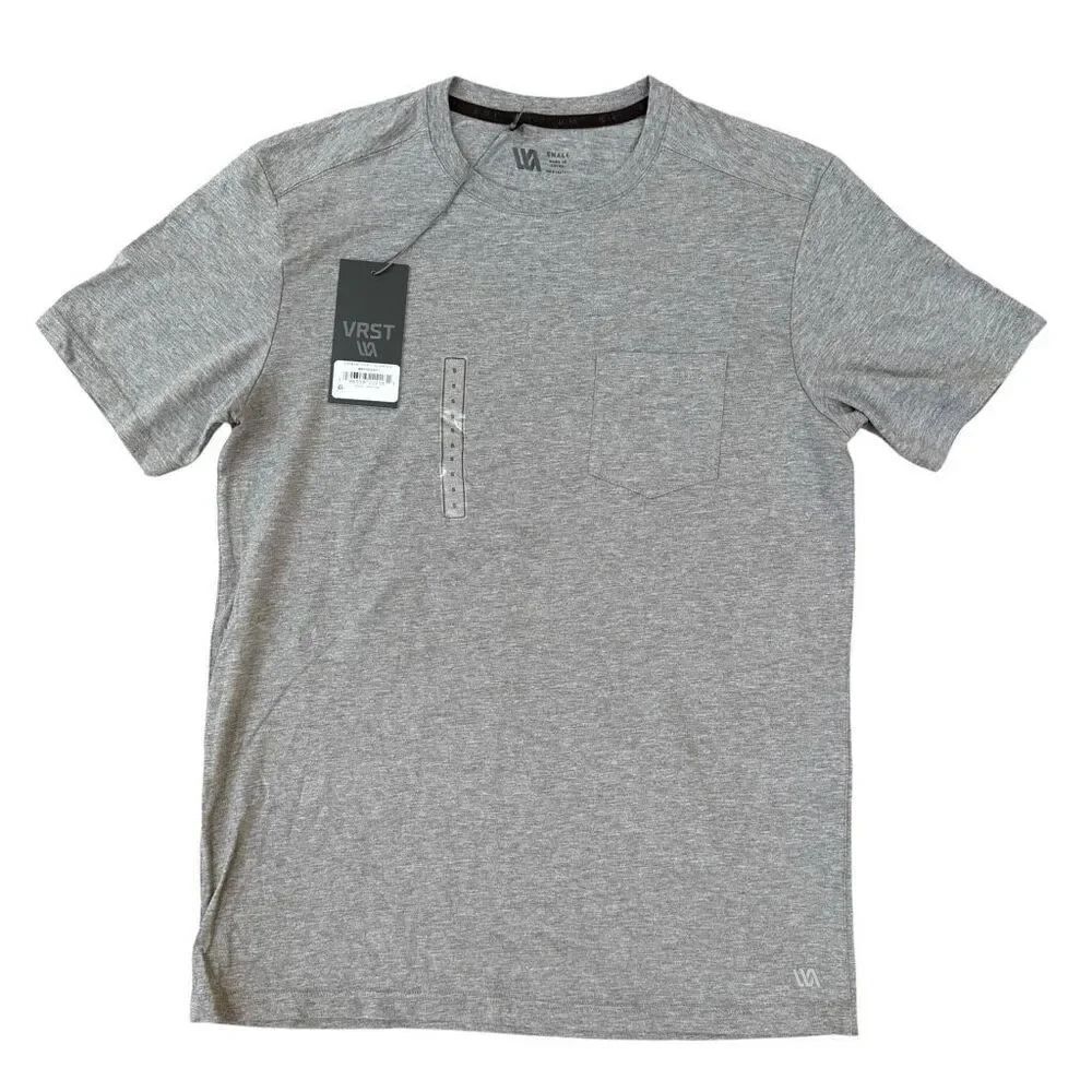 VRST men’s essential pocket mid gray Heather cotton stretch shirt size S NWT